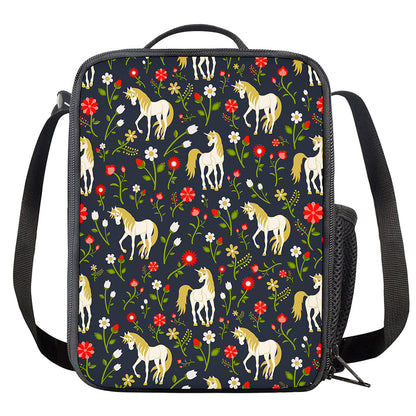 Magic Floral Unicorn Pattern Print Crossbody Lunch Bag