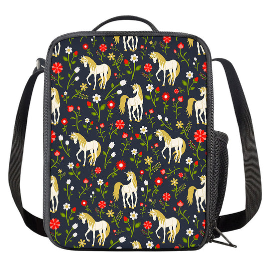 Magic Floral Unicorn Pattern Print Crossbody Lunch Bag