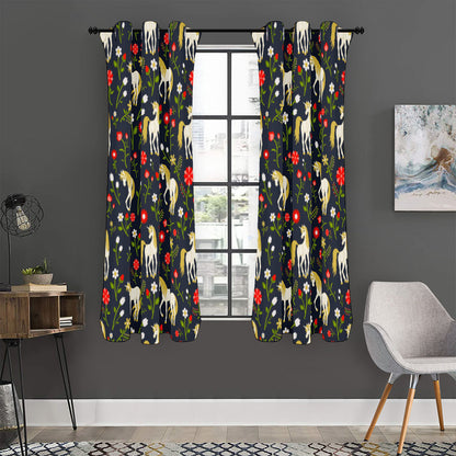 Magic Floral Unicorn Pattern Print Curtain