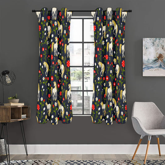 Magic Floral Unicorn Pattern Print Curtain