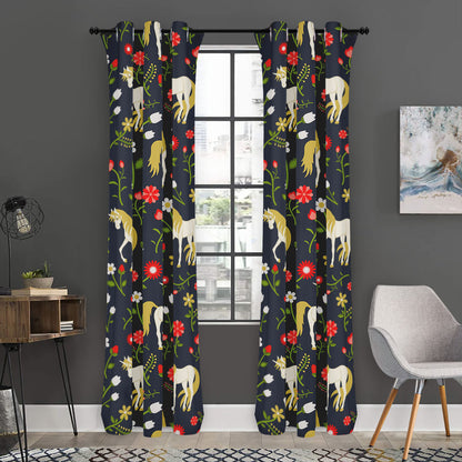 Magic Floral Unicorn Pattern Print Curtain