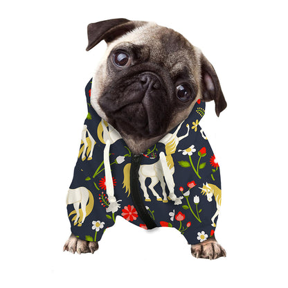 Magic Floral Unicorn Pattern Print Dog Zip Up Hoodie