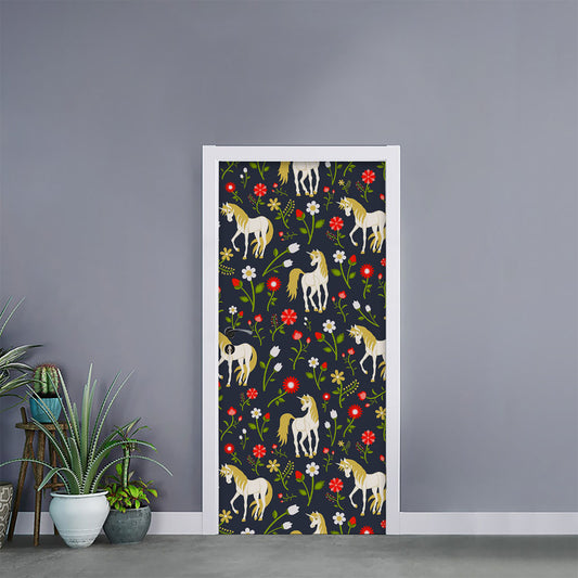 Magic Floral Unicorn Pattern Print Door Sticker