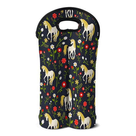 Magic Floral Unicorn Pattern Print Double Neoprene Wine Tote