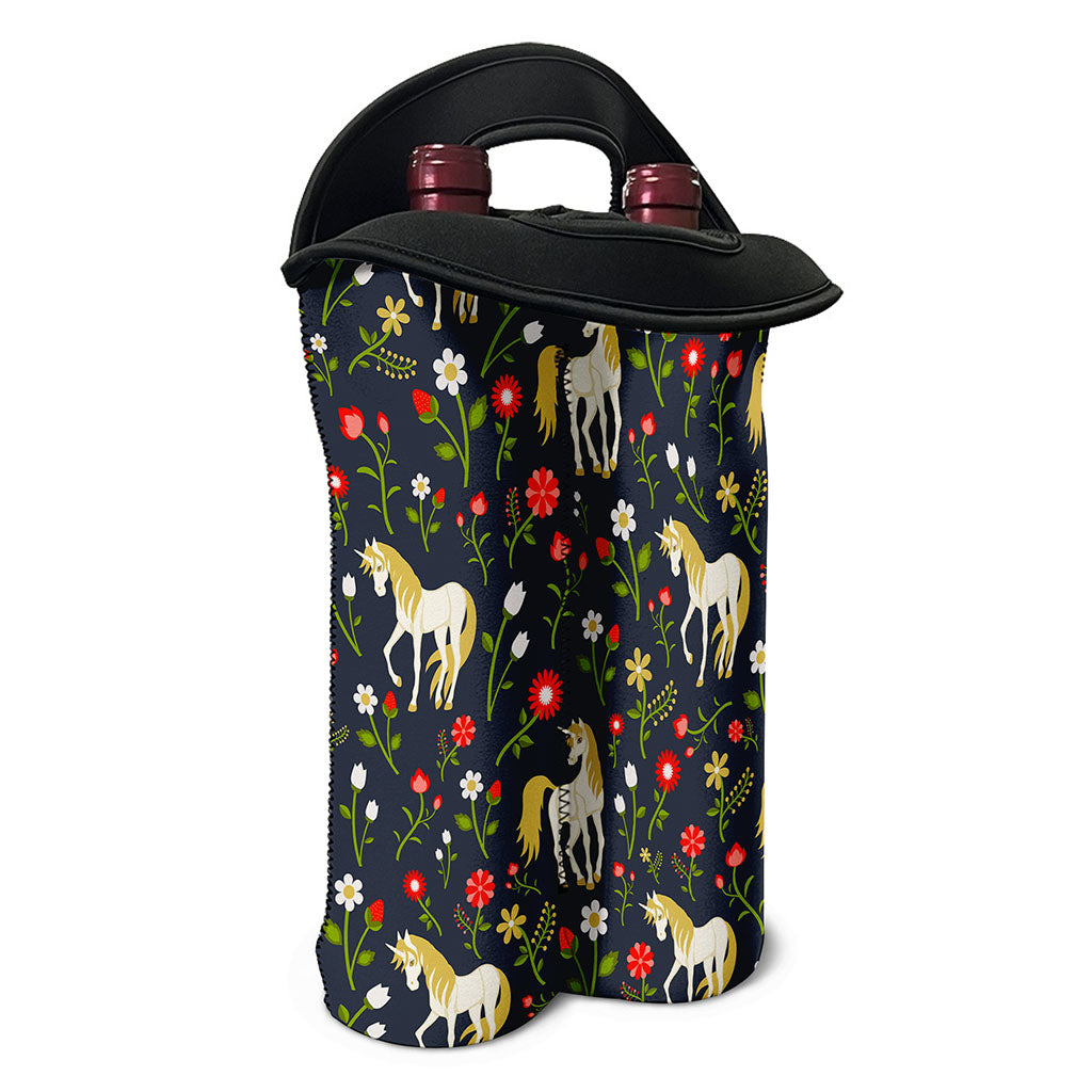Magic Floral Unicorn Pattern Print Double Neoprene Wine Tote