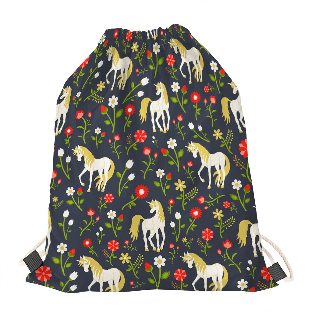 Magic Floral Unicorn Pattern Print Drawstring Bag