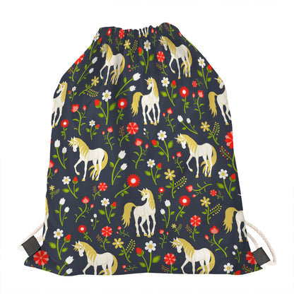 Magic Floral Unicorn Pattern Print Drawstring Bag