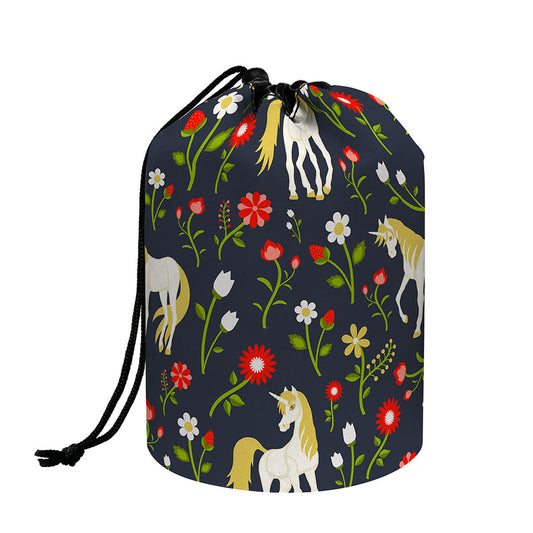 Magic Floral Unicorn Pattern Print Drawstring Makeup Bag