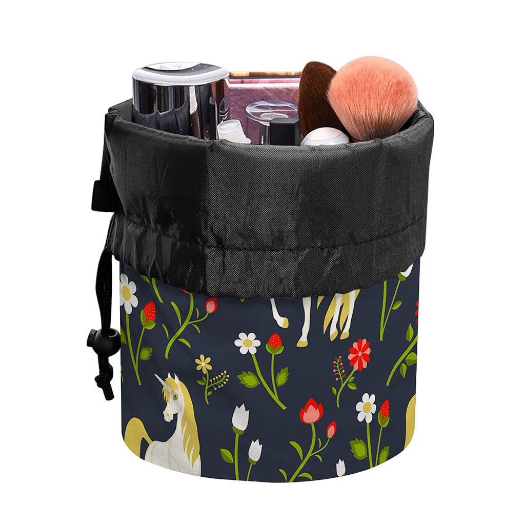Magic Floral Unicorn Pattern Print Drawstring Makeup Bag