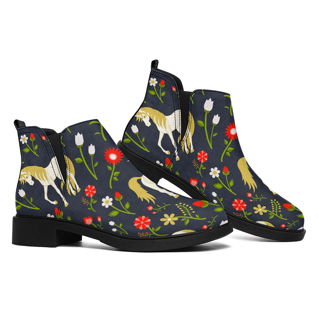 Magic Floral Unicorn Pattern Print Flat Ankle Boots