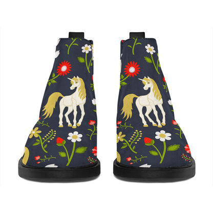 Magic Floral Unicorn Pattern Print Flat Ankle Boots