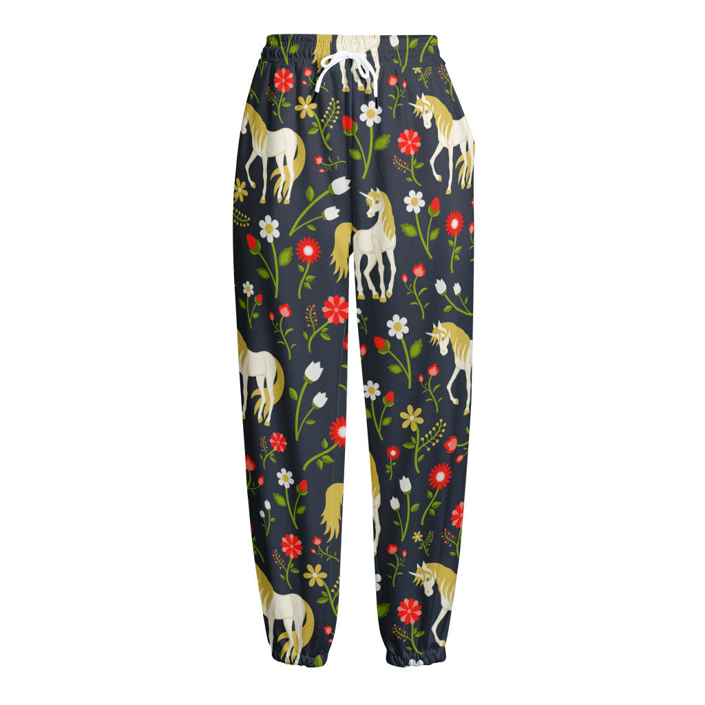 Magic Floral Unicorn Pattern Print Fleece Lined Knit Pants