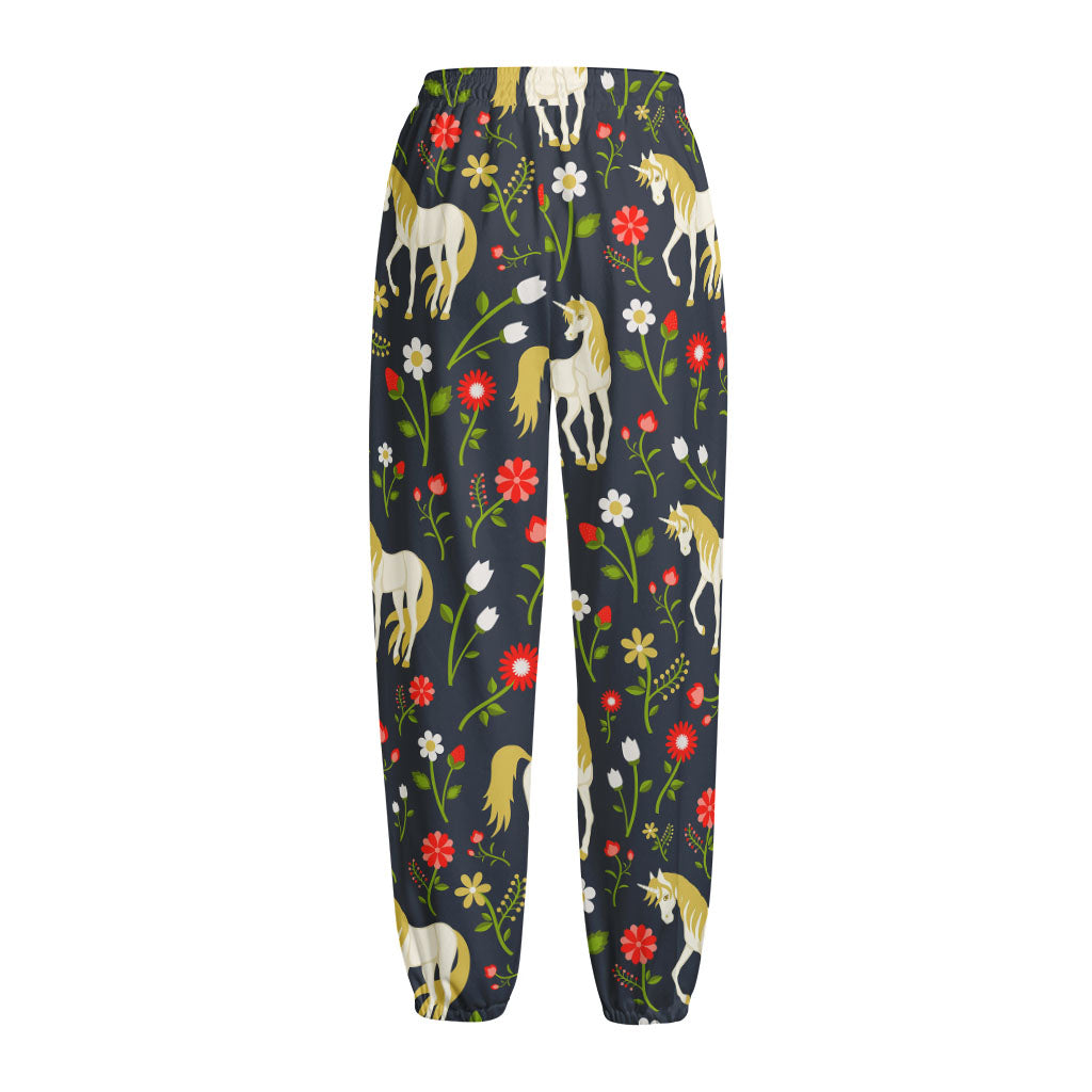 Magic Floral Unicorn Pattern Print Fleece Lined Knit Pants