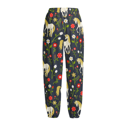 Magic Floral Unicorn Pattern Print Fleece Lined Knit Pants