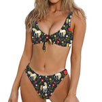 Magic Floral Unicorn Pattern Print Front Bow Tie Bikini