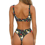 Magic Floral Unicorn Pattern Print Front Bow Tie Bikini