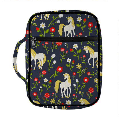Magic Floral Unicorn Pattern Print Front Pocket Bible Bag