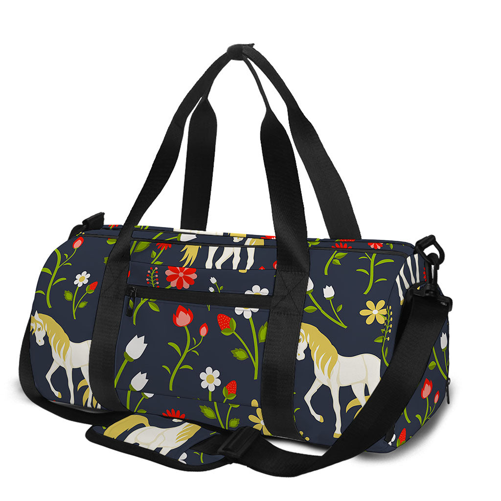 Magic Floral Unicorn Pattern Print Gym Bag