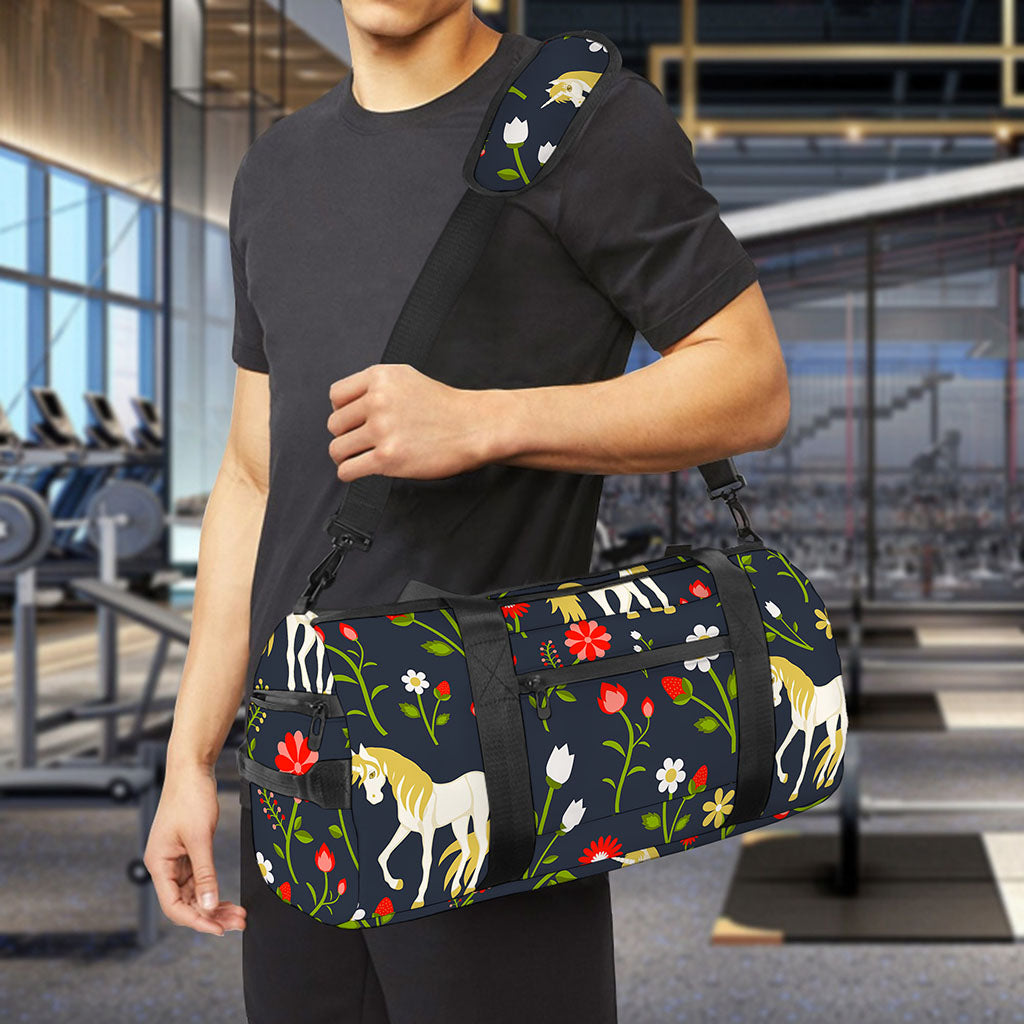 Magic Floral Unicorn Pattern Print Gym Bag