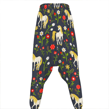 Magic Floral Unicorn Pattern Print Hammer Pants