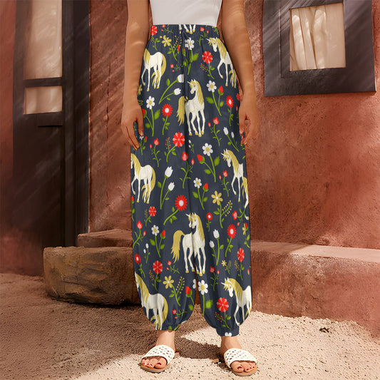 Magic Floral Unicorn Pattern Print Harem Pants