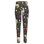 Magic Floral Unicorn Pattern Print High-Waisted Pocket Leggings