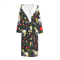 Magic Floral Unicorn Pattern Print Hooded Bathrobe