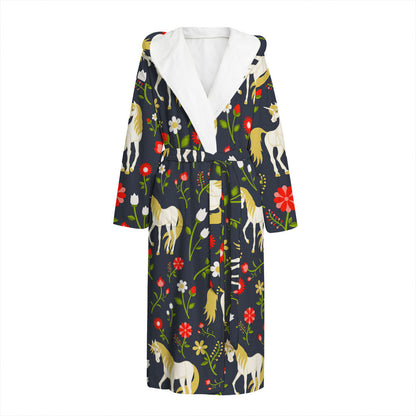 Magic Floral Unicorn Pattern Print Hooded Bathrobe