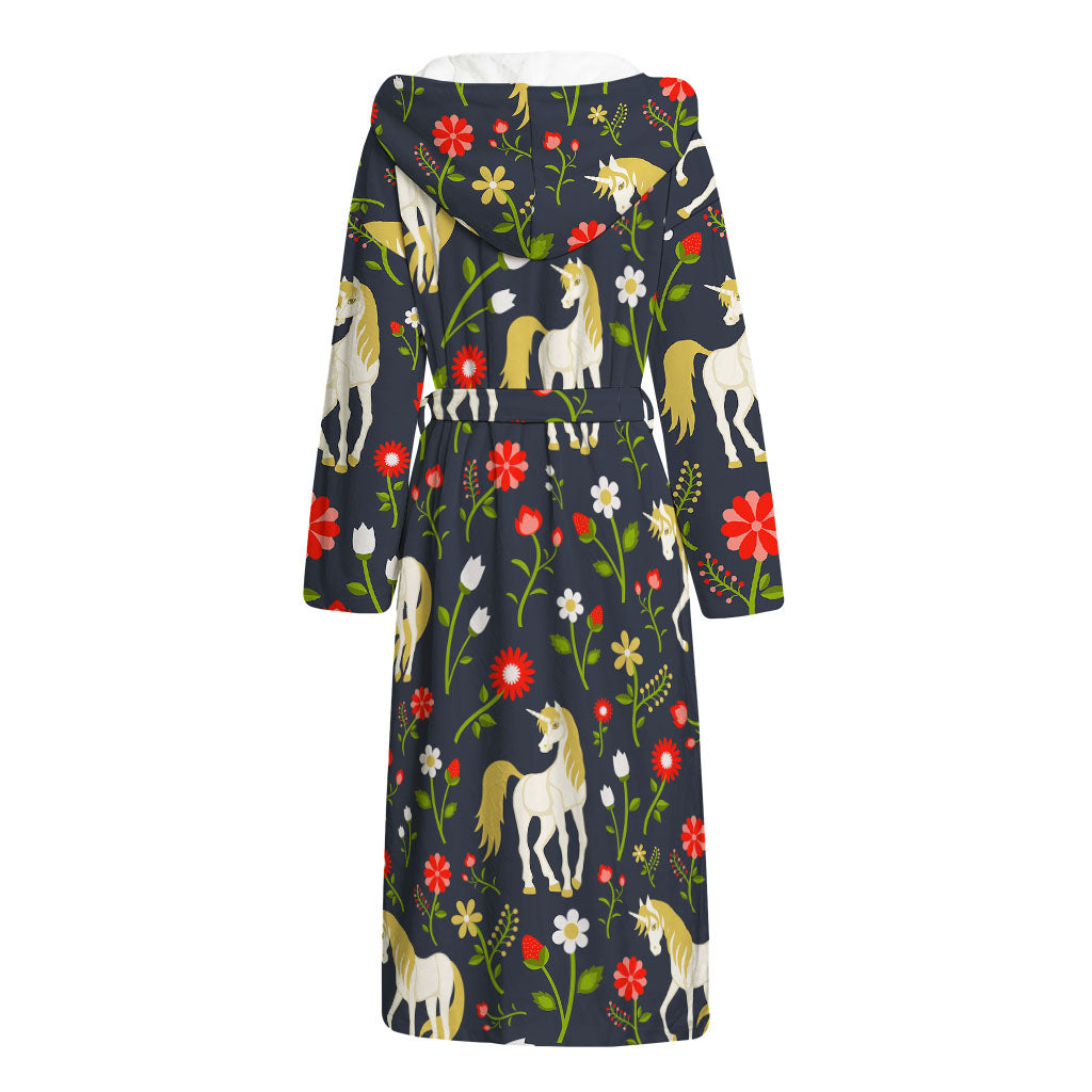 Magic Floral Unicorn Pattern Print Hooded Bathrobe