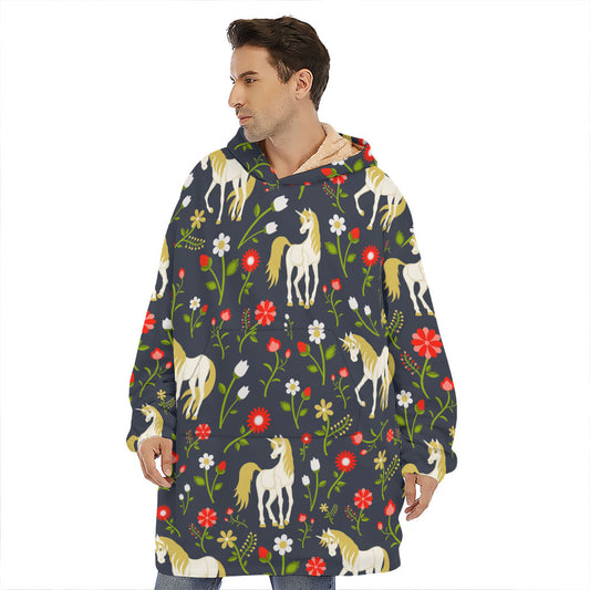 Magic Floral Unicorn Pattern Print Hoodie Blanket