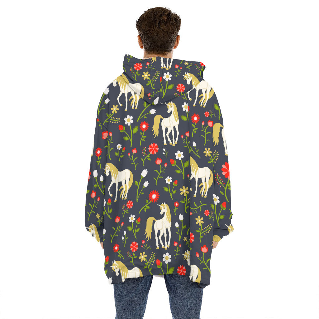 Magic Floral Unicorn Pattern Print Hoodie Blanket