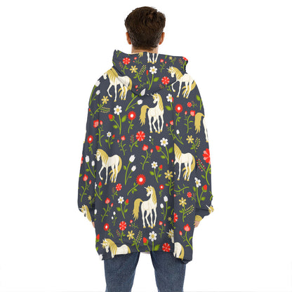 Magic Floral Unicorn Pattern Print Hoodie Blanket