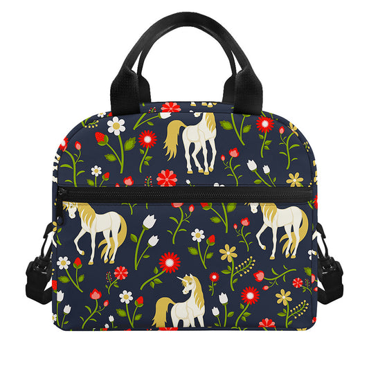 Magic Floral Unicorn Pattern Print Insulated Lunch Bag
