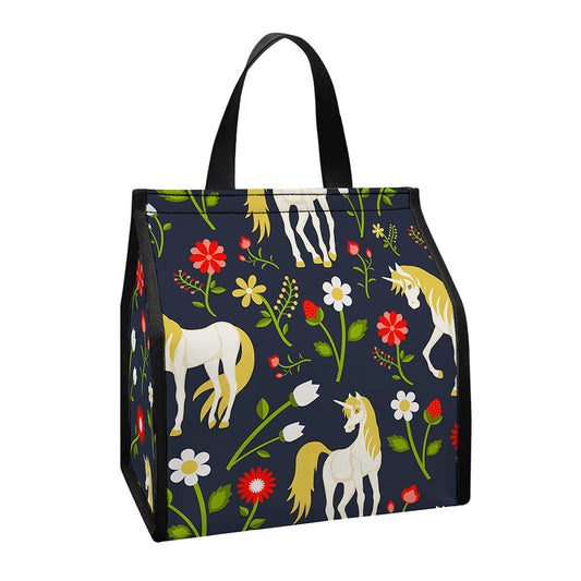 Magic Floral Unicorn Pattern Print Insulated Lunch Tote
