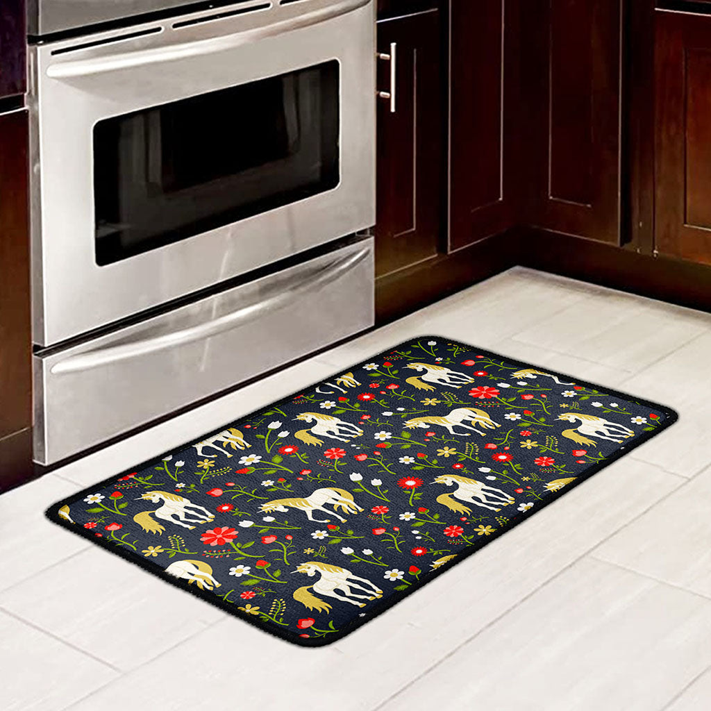Magic Floral Unicorn Pattern Print Kitchen Mat