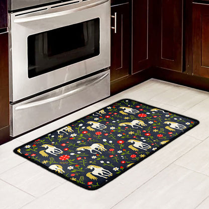 Magic Floral Unicorn Pattern Print Kitchen Mat