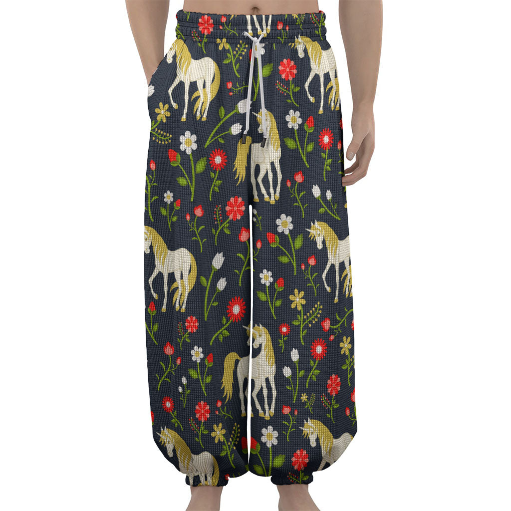Magic Floral Unicorn Pattern Print Lantern Pants