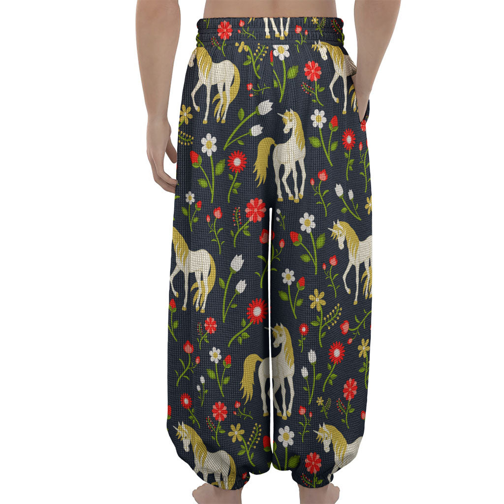 Magic Floral Unicorn Pattern Print Lantern Pants