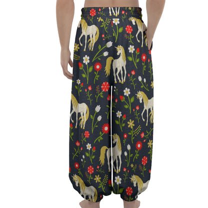 Magic Floral Unicorn Pattern Print Lantern Pants