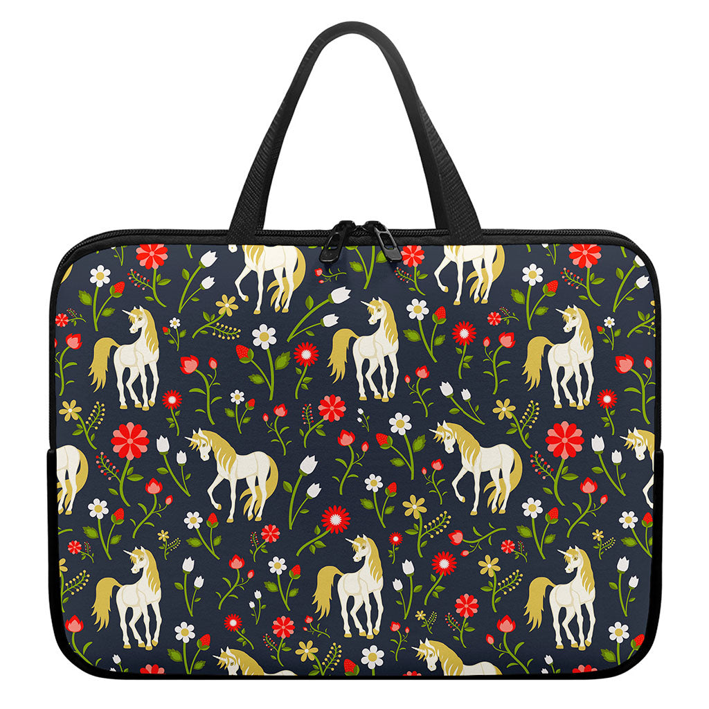 Magic Floral Unicorn Pattern Print Laptop Sleeve With Handle