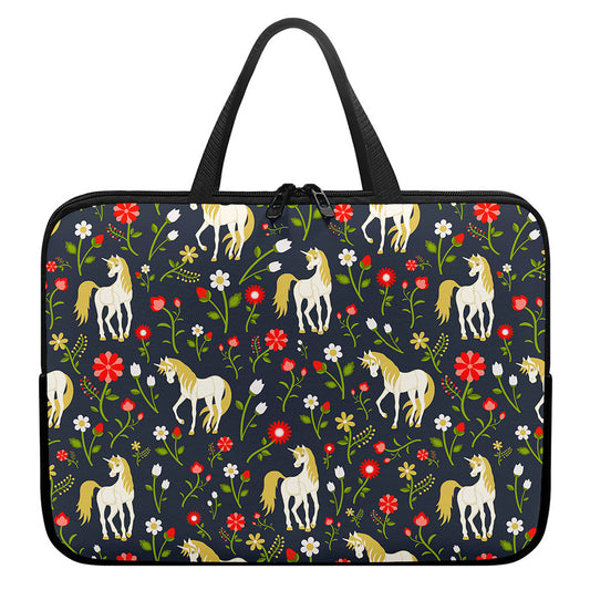 Magic Floral Unicorn Pattern Print Laptop Sleeve With Handle