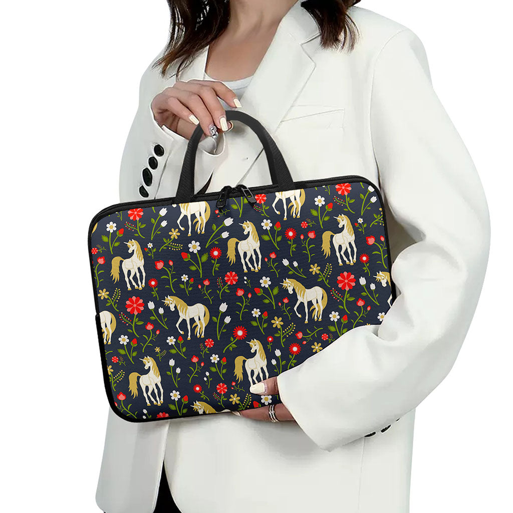 Magic Floral Unicorn Pattern Print Laptop Sleeve With Handle