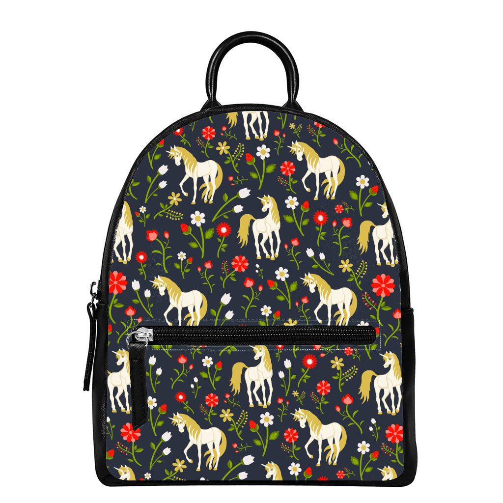 Magic Floral Unicorn Pattern Print Leather Backpack