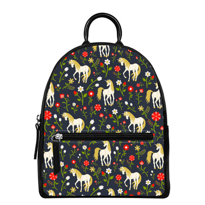 Magic Floral Unicorn Pattern Print Leather Backpack