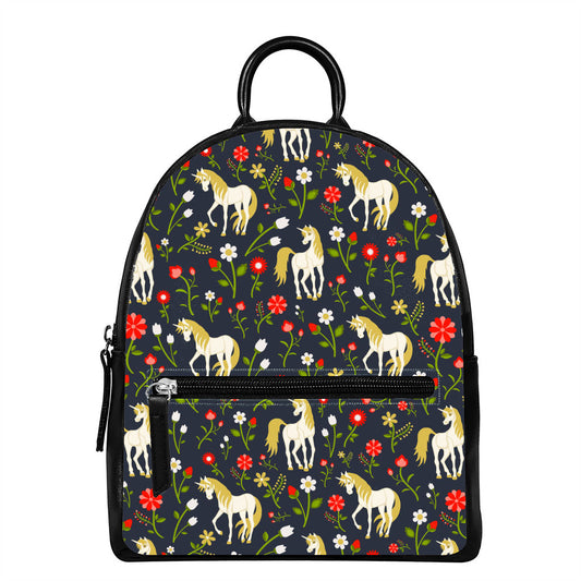 Magic Floral Unicorn Pattern Print Leather Backpack