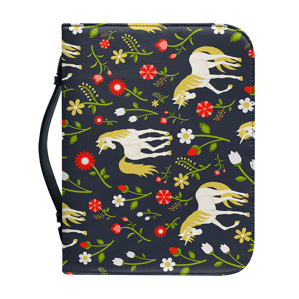 Magic Floral Unicorn Pattern Print Leather Bible Cover