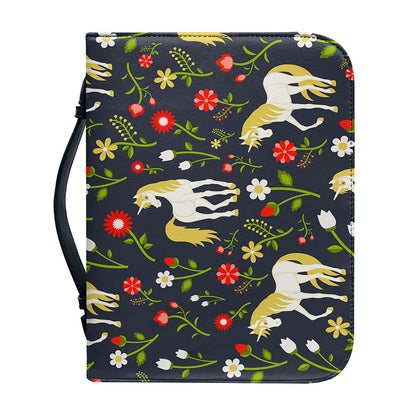 Magic Floral Unicorn Pattern Print Leather Bible Cover