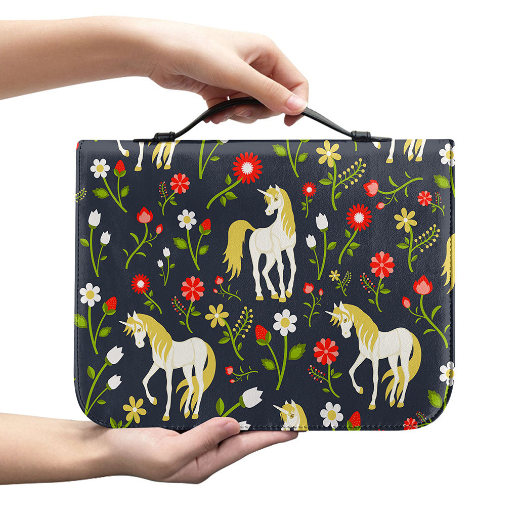 Magic Floral Unicorn Pattern Print Leather Bible Cover
