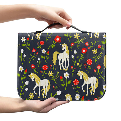 Magic Floral Unicorn Pattern Print Leather Bible Cover