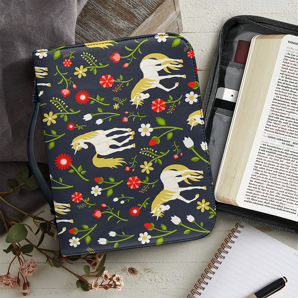 Magic Floral Unicorn Pattern Print Leather Bible Cover